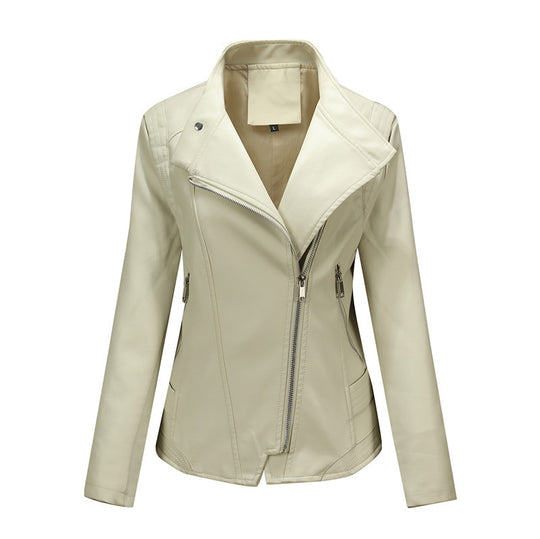 Damen Asymmetrische Bikerjacke aus Kunstleder mit Nietenbesatz und tailliertem Schnitt Nord Taschen