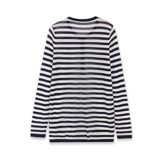 Damen Langarm-Shirt mit Knopfleiste und maritimen Streifen Nord Taschen