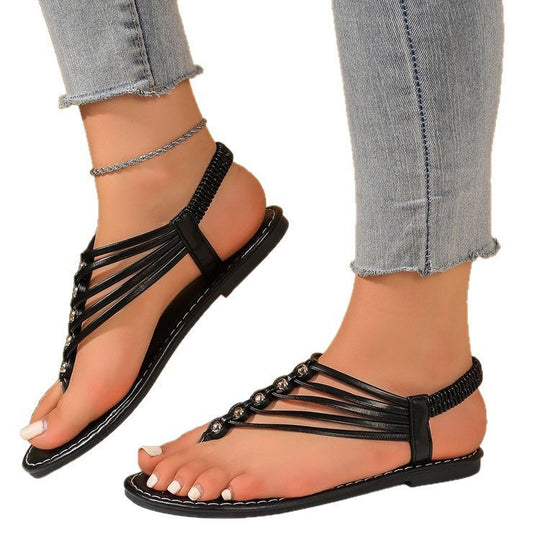 Damen modische und luftige Zehentrenner-Sandalen mit dekorativen Riemen