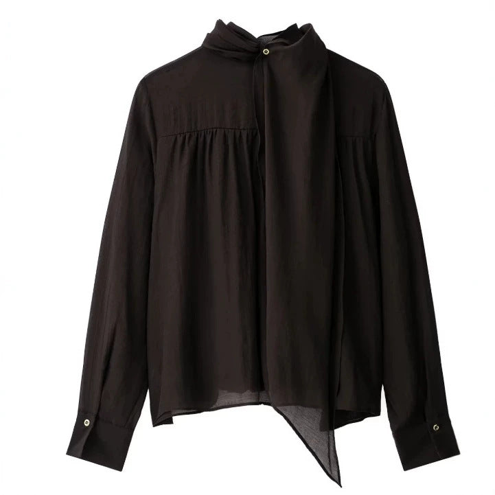 Damen Locker fallende Chiffon‑Bluse mit Schalkragen, Knopfleiste und Ballonärmeln Nord Taschen