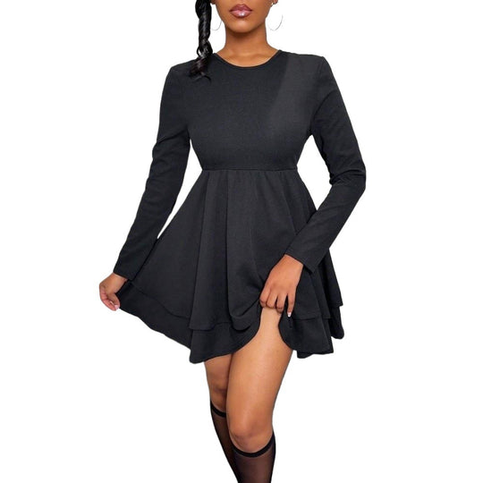 Damen langärmeliges Stufen-Minikleid mit taillierter Empire‑Naht, mehrlagigem Volantrock und schmeichelnder A‑Linien‑Silhouette Nord Taschen