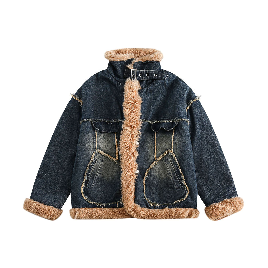 Damen Denim‑Blouson mit Teddyfutter, hohem Schnallenkragen und Used‑Effekt Nord Taschen