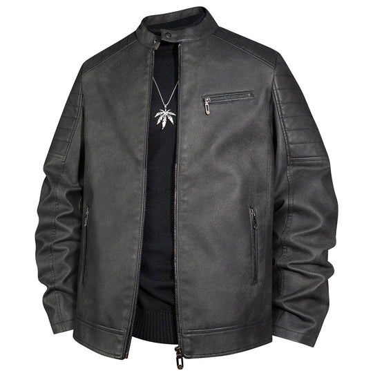 Herren Bikerjacke aus Kunstleder mit Stehkragen und gesteppter Schulter Nord Taschen