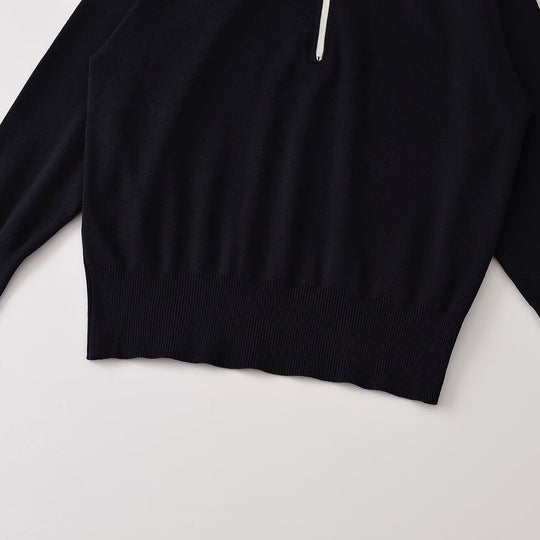 Damen Oversize Half-Zip Strickpullover mit Stehkragen und Rippbündchen Nord Taschen