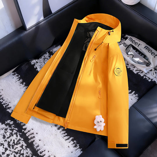 Damen Leichte wasserdichte Kapuzenjacke mit Teddy‑Charm und verdeckten Reißverschlusstaschen Nord Taschen