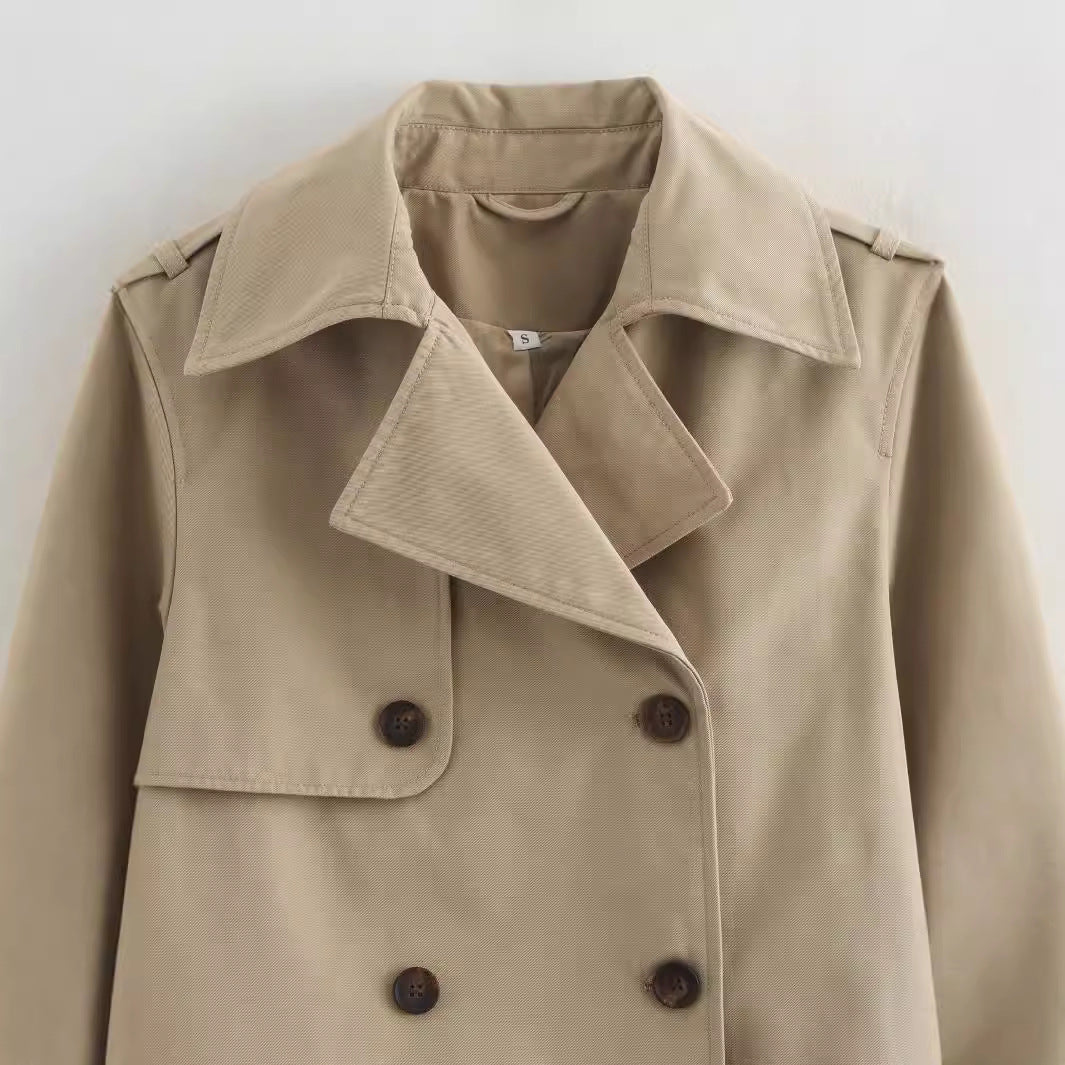 Damen Cropped Trenchcoat mit Doppelreihe und verstellbaren Manschetten Nord Taschen