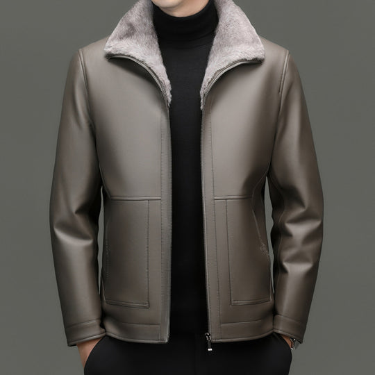 Herren Lederjacke mit wärmender Teddy-Fütterung und Frontreißverschluss Nord Taschen