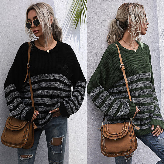 Damen Lässiger Strickpullover im Blockstreifen-Mix mit überlanger Silhouette Nord Taschen