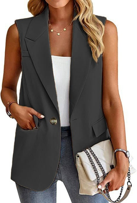 Damen ärmellose Blazerjacke mit Taillenakzenten und praktischen Taschen