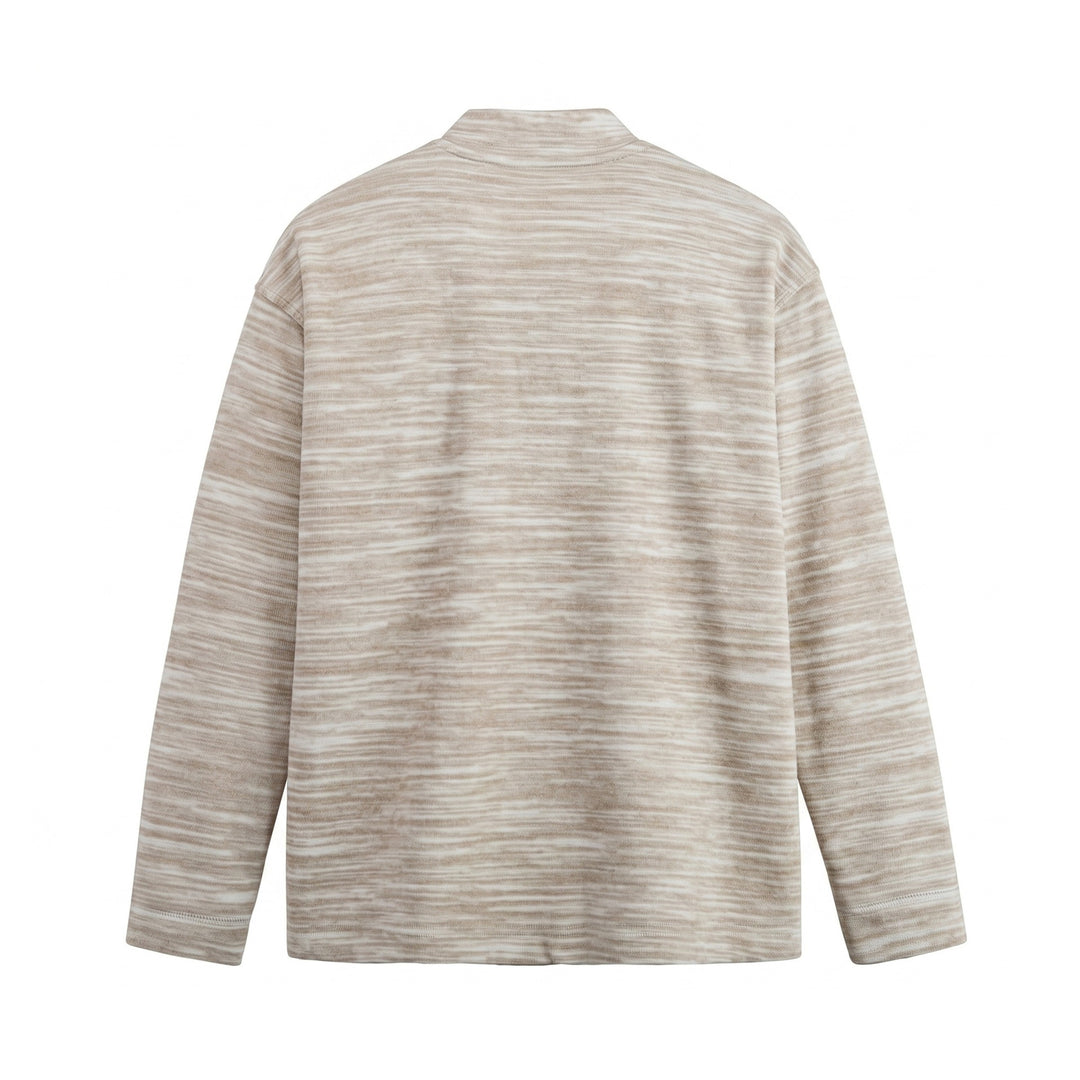 Herren Strukturierter Henley-Strickpullover mit Stehkragen und Melange-Struktur Nord Taschen
