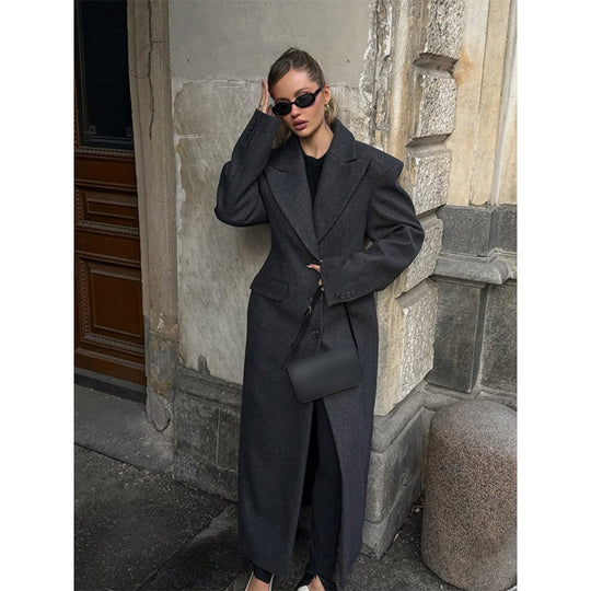 Damen Maxi-Wollmantel mit Oversized-Schnitt und strukturierter Schulterpartie Nord Taschen