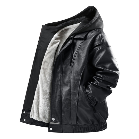 Herren Modische Kunstlederjacke mit Kapuze Nord Taschen