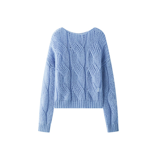 Damen Oversize Mohair‑Optik Zopfmuster‑Pullover mit Transparent‑Effekt Nord Taschen