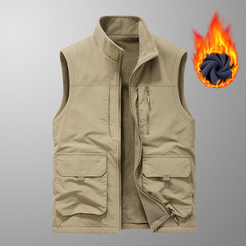 Herren Utility-Weste mit Teddyfleece-Futter, Multifunktionstaschen und hohem Stehkragen Nord Taschen