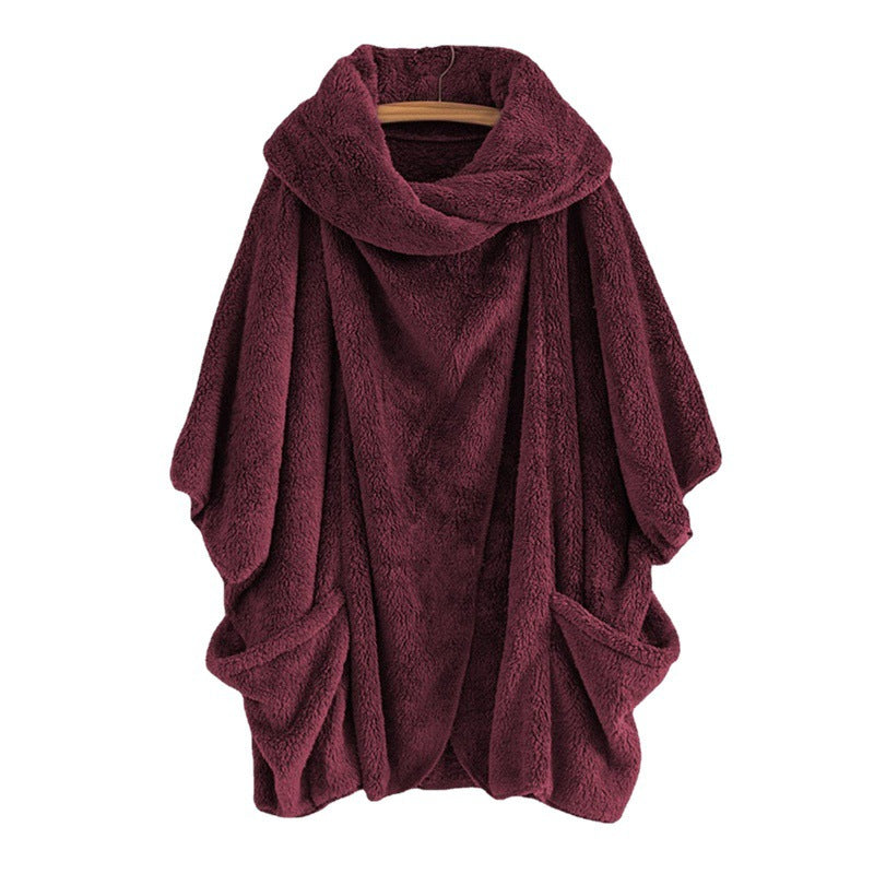 Damen Oversize Kuschel-Poncho mit großem Schlauchkragen und Kängurutaschen Nord Taschen