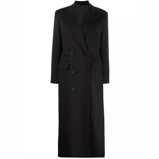 Damen Maxilanger Doppelreihiger Wollmix-Longcoat mit strukturierten Schultern und Pattentaschen Nord Taschen