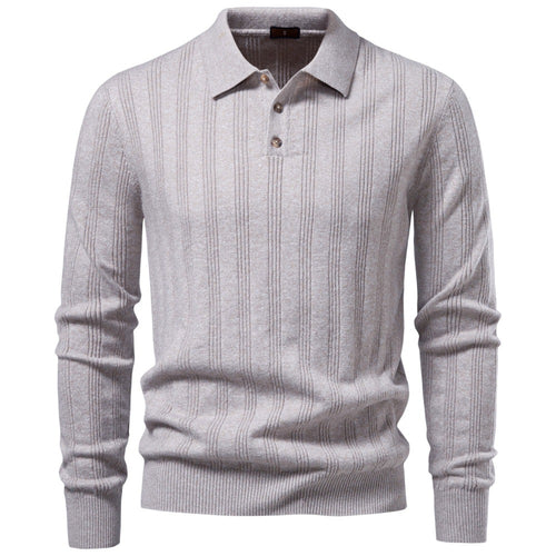 Herren Langarm-Feinstrick-Poloshirt mit Strukturstreifen und geripptem Saum Nord Taschen