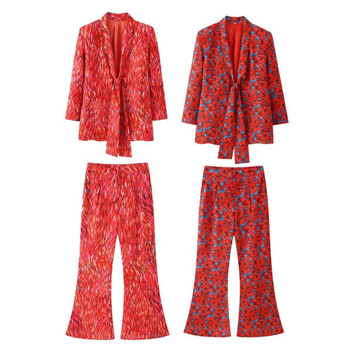 Damen 20+ zweiteiliges Satinset mit lockerem Knotenblazer und weiter Palazzohose Nord Taschen