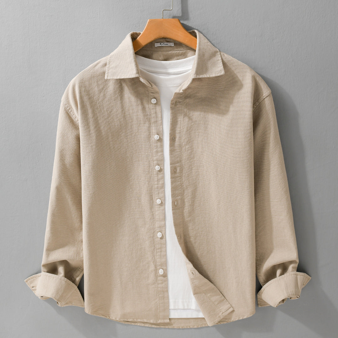 Herren Leichtes Leinen-Baumwoll-Overshirt mit Kentkragen, Relaxed‑Fit und durchgehender Knopfleiste Nord Taschen
