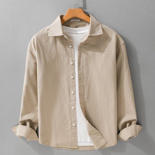 Herren Leichtes Leinen-Baumwoll-Overshirt mit Kentkragen, Relaxed‑Fit und durchgehender Knopfleiste Nord Taschen