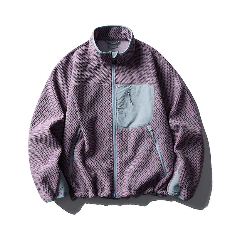 Unisex Textur-Fleecejacke mit Stehkragen und Brusttasche Nord Taschen