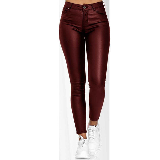 Damen Beschichtete High-Waist Skinny-Jeansoptik Hose Nord Taschen