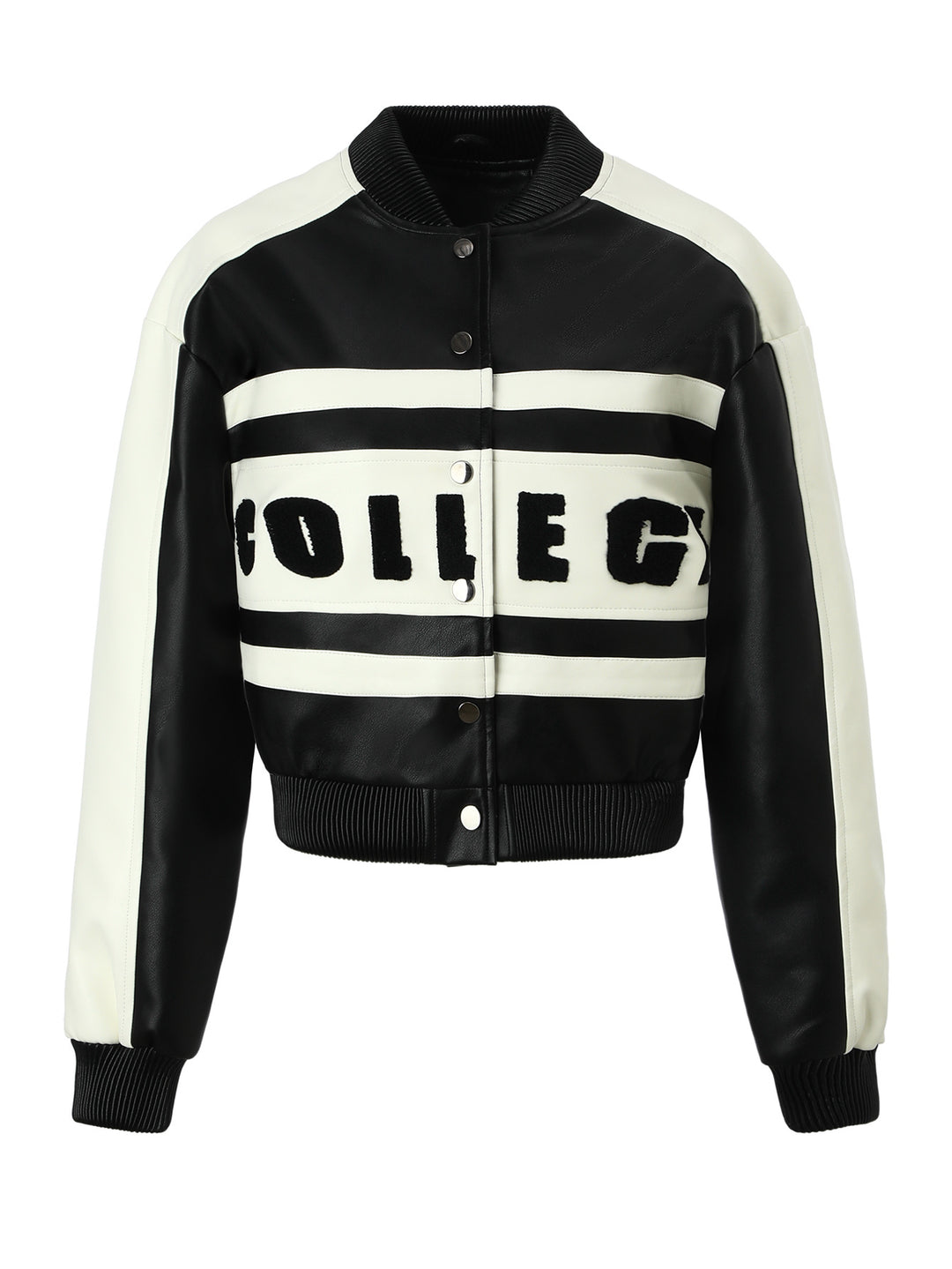 Damen Bicolor College-Bomberjacke aus Kunstleder mit Rippbündchen Nord Taschen