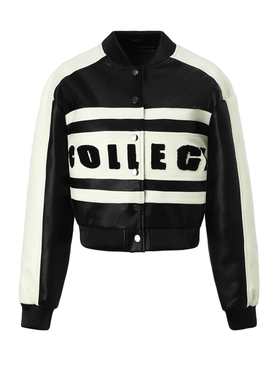 Damen Bicolor College-Bomberjacke aus Kunstleder mit Rippbündchen Nord Taschen