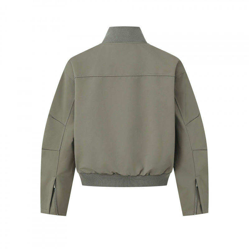 Unisex Kurz geschnittene minimalistische Bomberjacke mit geripptem Stehkragen und verdeckter Reißverschlussblende Nord Taschen