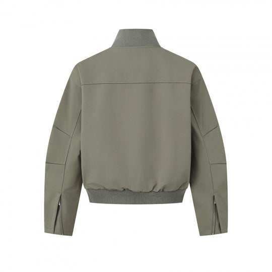 Unisex Kurz geschnittene minimalistische Bomberjacke mit geripptem Stehkragen und verdeckter Reißverschlussblende Nord Taschen
