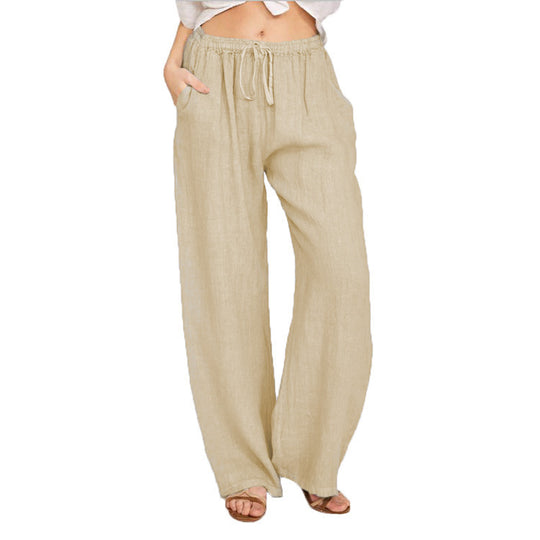 Damen Sommerliche Leinen-Palazzohose mit elastischem Bund, Seitentaschen und weitem Bein Nord Taschen