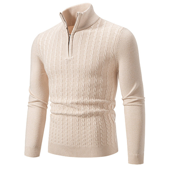 Herren Eleganter Zopfmuster-Halbzip-Pullover mit hohem Stehkragen und schmaler Passform Nord Taschen