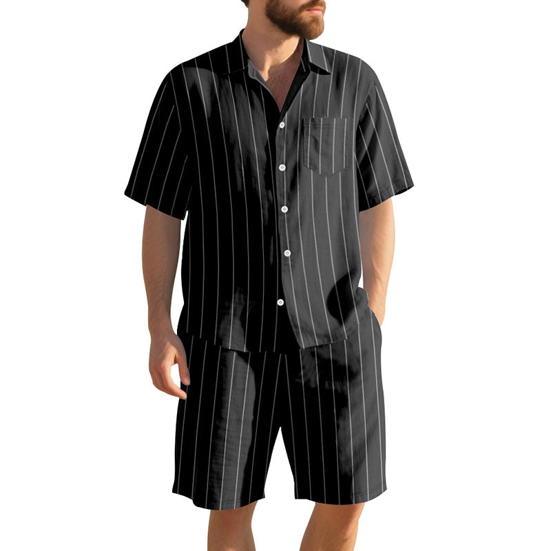 Herren Kurzarm-Pyjama-Set mit dezentem Streifenmuster und praktischer Brusttasche Nord Taschen