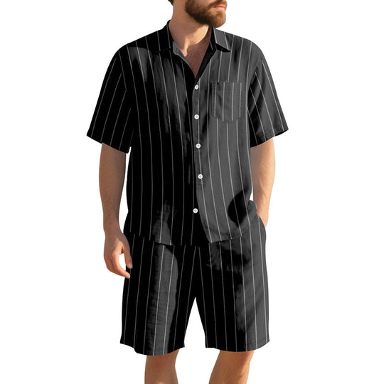 Herren Kurzarm-Pyjama-Set mit dezentem Streifenmuster und praktischer Brusttasche Nord Taschen