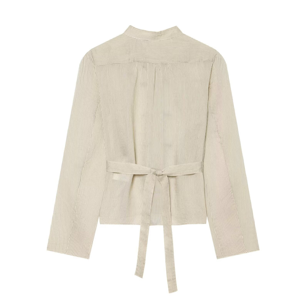 Damen Kurzjacke mit Stehkragen, chinesischen Kordelverschlüssen und Nadelstreifen Nord Taschen