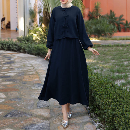 Damen Elegantes Langarmkleid mit Schößchen Nord Taschen