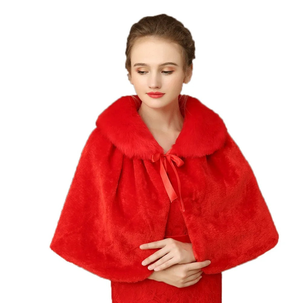 Damen Elegantes Kunstpelz‑Capelet mit Schleifenverschluss und weitem Umlegekragen Nord Taschen