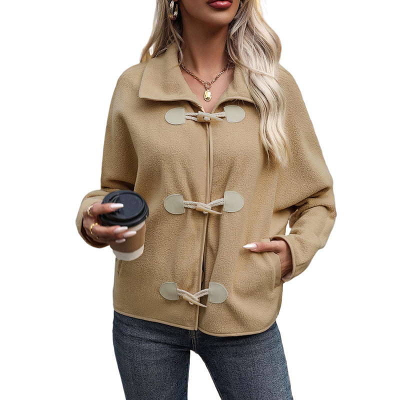 Damen Kurz geschnittene Teddy‑Fleece Jacke mit Knebelverschlüssen Nord Taschen