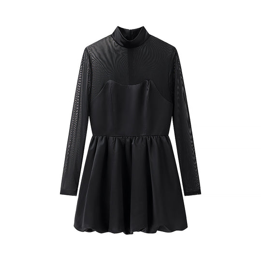 Damen Kurzabendkleid mit Stehkragen, transparenten Mesh-Ärmeln und Korsagen-Optik Nord Taschen