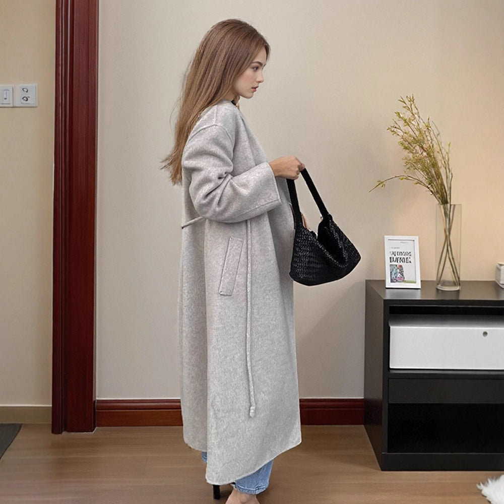 Damen Oversize Wollmix-Mantel mit offenem Fall, weitem Schalkragen und geradem Schnitt Nord Taschen