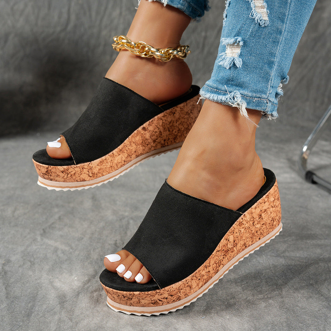Damen Wedge-Pantoletten mit wildem Leopardenmuster und komfortabler Korksohle