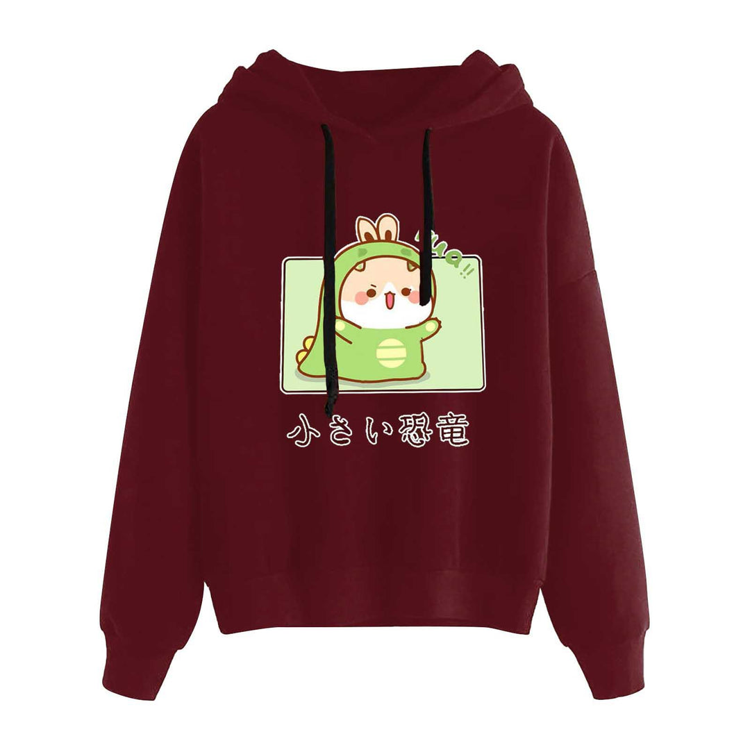 Damen nan kurz geschnittener Cropped-Kapuzenpullover mit niedlicher Frosch-Illustration und verstellbarer Kapuze Nord Taschen