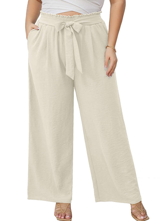 Damen Weite Culotte-Hose in Leinenoptik mit Paperbag-Taille, Bindegürtel und Eingrifftaschen Nord Taschen