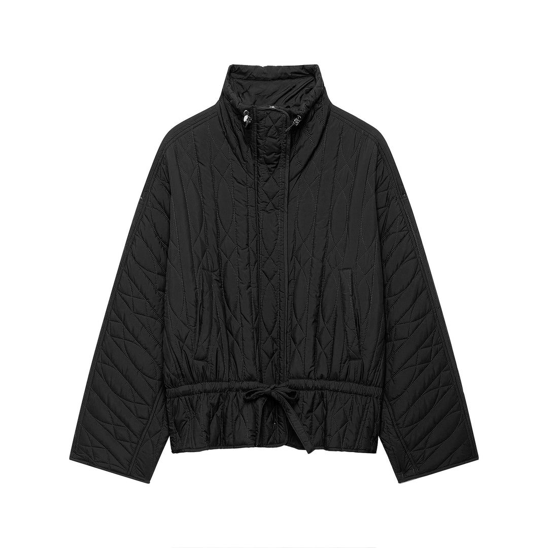 Damen Kurz-Steppjacke mit hohem Stehkragen, Tunnelzug-Taillierung und Oversize-Ärmeln Nord Taschen