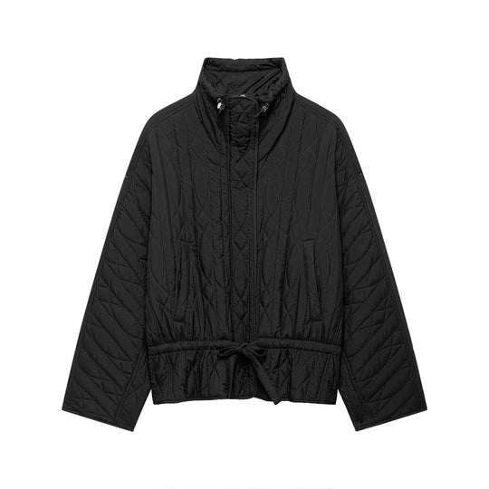 Damen Kurz-Steppjacke mit hohem Stehkragen, Tunnelzug-Taillierung und Oversize-Ärmeln Nord Taschen