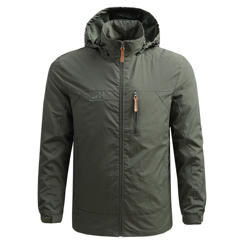 Herren Leichte atmungsaktive Outdoorjacke mit Kapuze, Brust-Reißverschluss und windabweisender Shell Nord Taschen