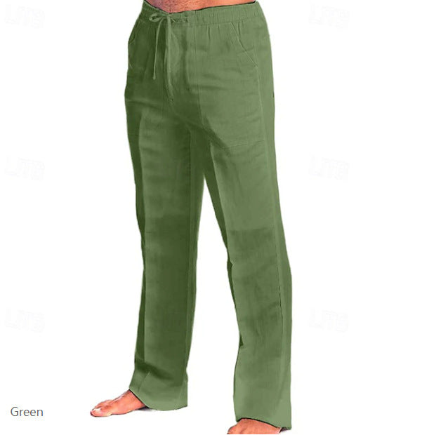 Herren leichte Freizeit-Hose im Leinenlook mit Tunnelzugbund, geradem Bein und atmungsaktivem Material Nord Taschen