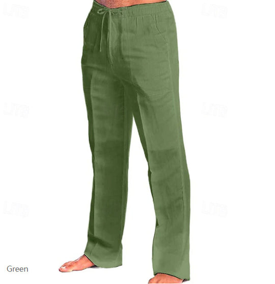Herren leichte Freizeit-Hose im Leinenlook mit Tunnelzugbund, geradem Bein und atmungsaktivem Material Nord Taschen