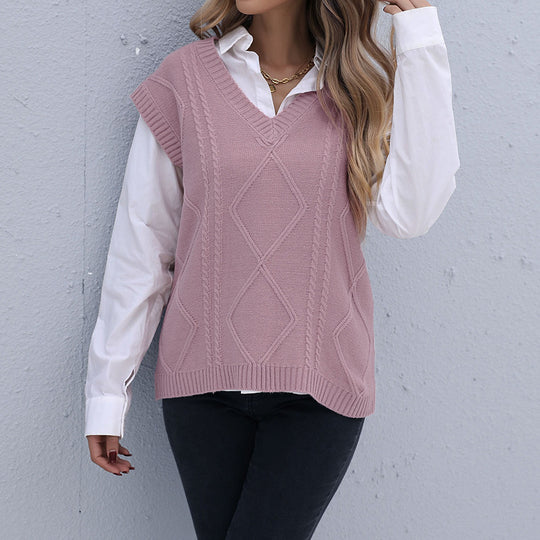 Damen Strick-Longweste mit Zopfmuster, V‑Ausschnitt und entspanntem Oversize-Schnitt Nord Taschen