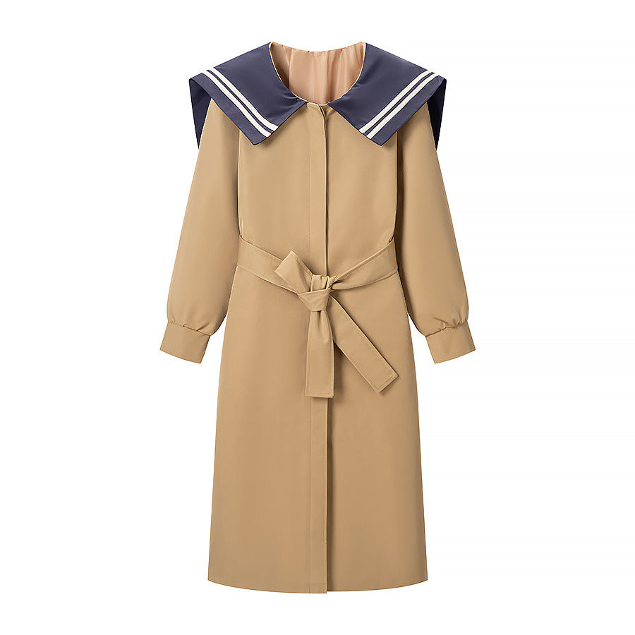 Damen Trenchcoat mit übergroßem Matrosenkragen, Taillengürtel und verdeckter Knopfleiste Nord Taschen